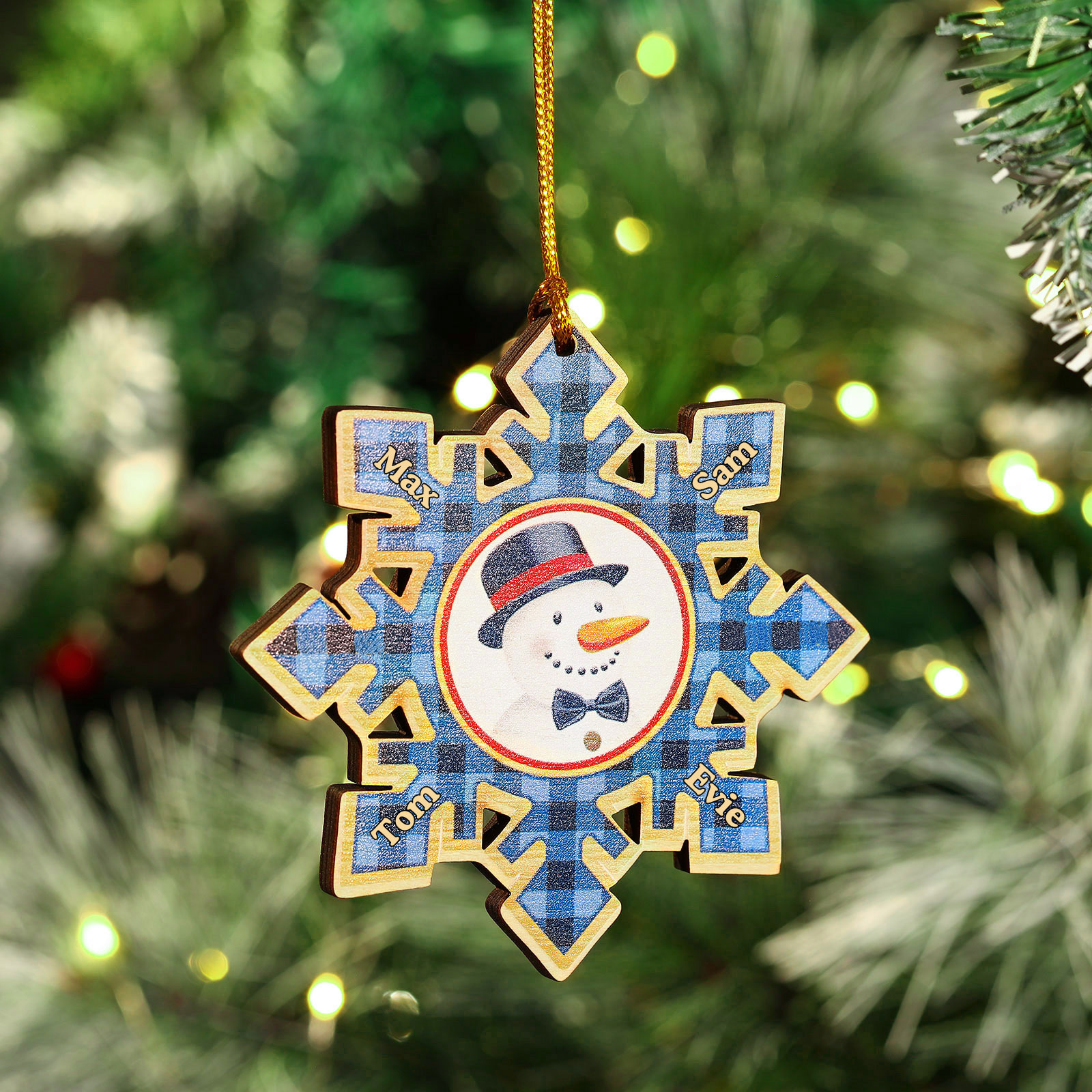 2-6 Noms Décoration Sapin Noël Personnalisés Décoration Flocon Bleu en Bois | Jessemade