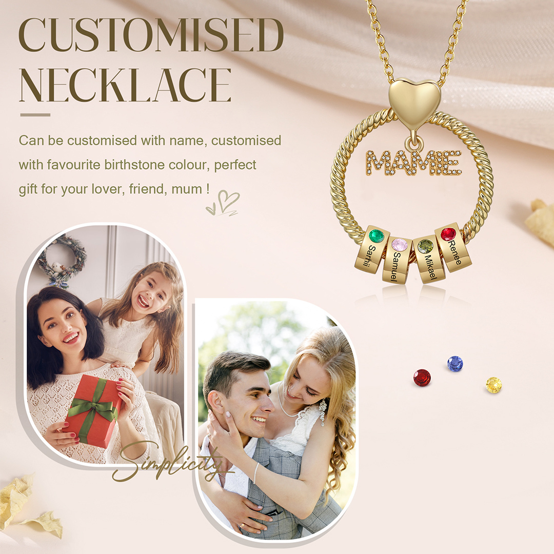 À ma Mamie - Collier personnalisé avec 4 Prénoms et Pierre de naissance Collier pendentif Or/Argent|Jessemade