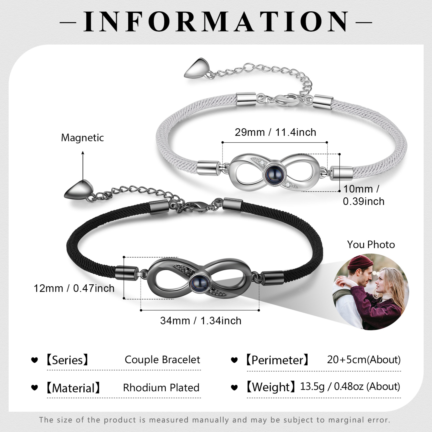 Bracelet couple Photo De Projection Photo Personnalisé Bracelet en Commun | Jessemade