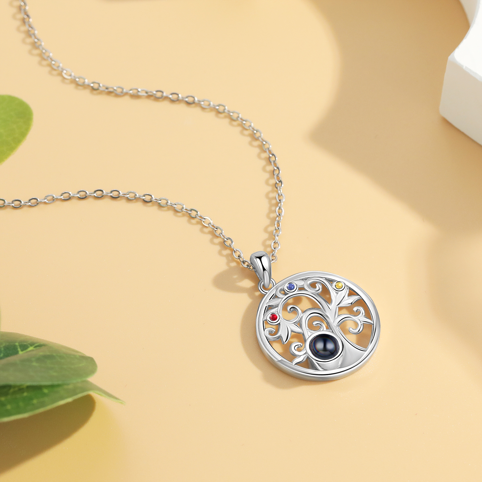 Collier Arbre Projection de Pierres 3 Pierres de naissance et 1 Photo  Personnalisés Collier pour Femmes | Jessemade