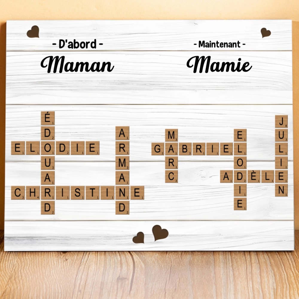 À Mamie - Cadre en Bois grille de mots croisés 1-12 Prénoms Personnalisés Cadeau pour Mamie | Jessemade