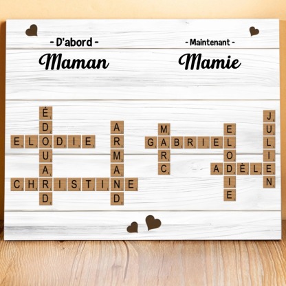 À Mamie - Cadre en Bois grille de mots croisés 1-12 Prénoms Personnalisés Cadeau pour Mamie | Jessemade