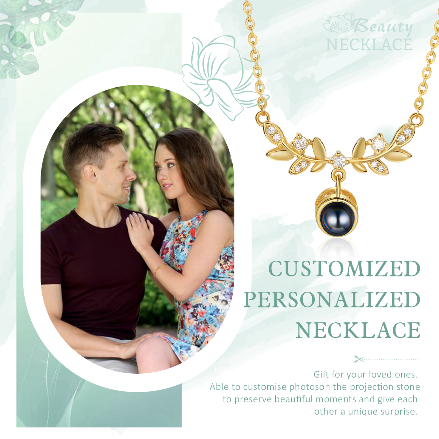 Collier Pendentif Feuille de Projection Photo Personnalisée