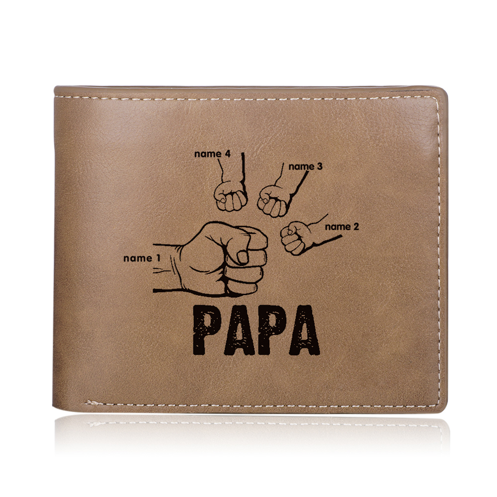 À Papa-Portefeuille Poings 4 Prénoms Personnalisé Classique Homme Porte-Monnaie Carte