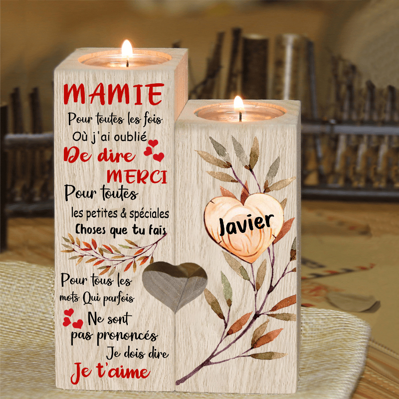 À Ma Mamie - Bougeoir en Bois 1 Prénom Personnalisé sans bougie