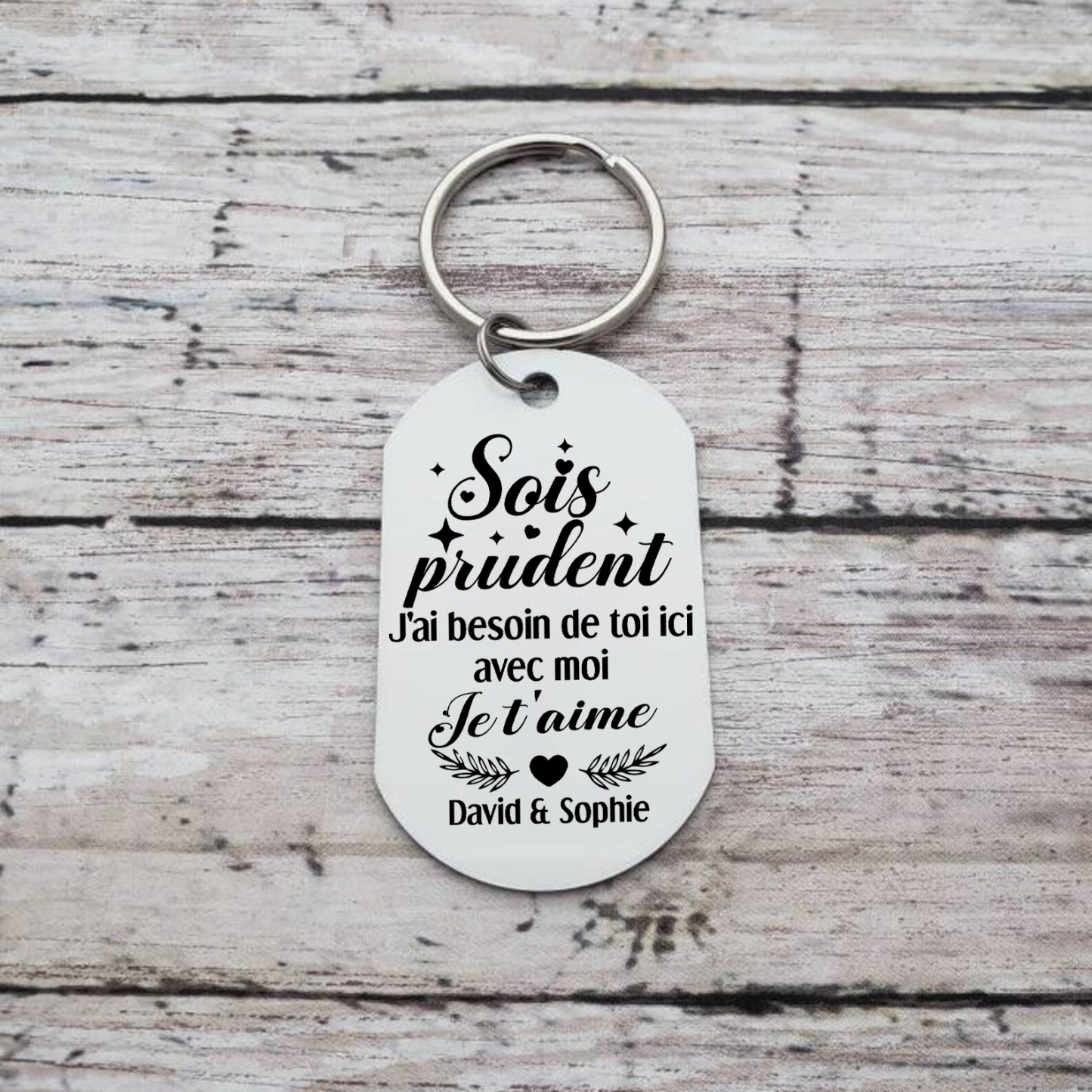 Porte-Clés 2 Prénoms et 1 Photo Personnalisés pour Couple