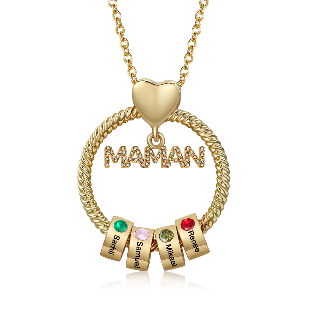 À ma Maman - Collier Personnalisé Collier Pendentif 1-5 Prénoms Personnalisés avec Pierre de naissance｜Jessemade