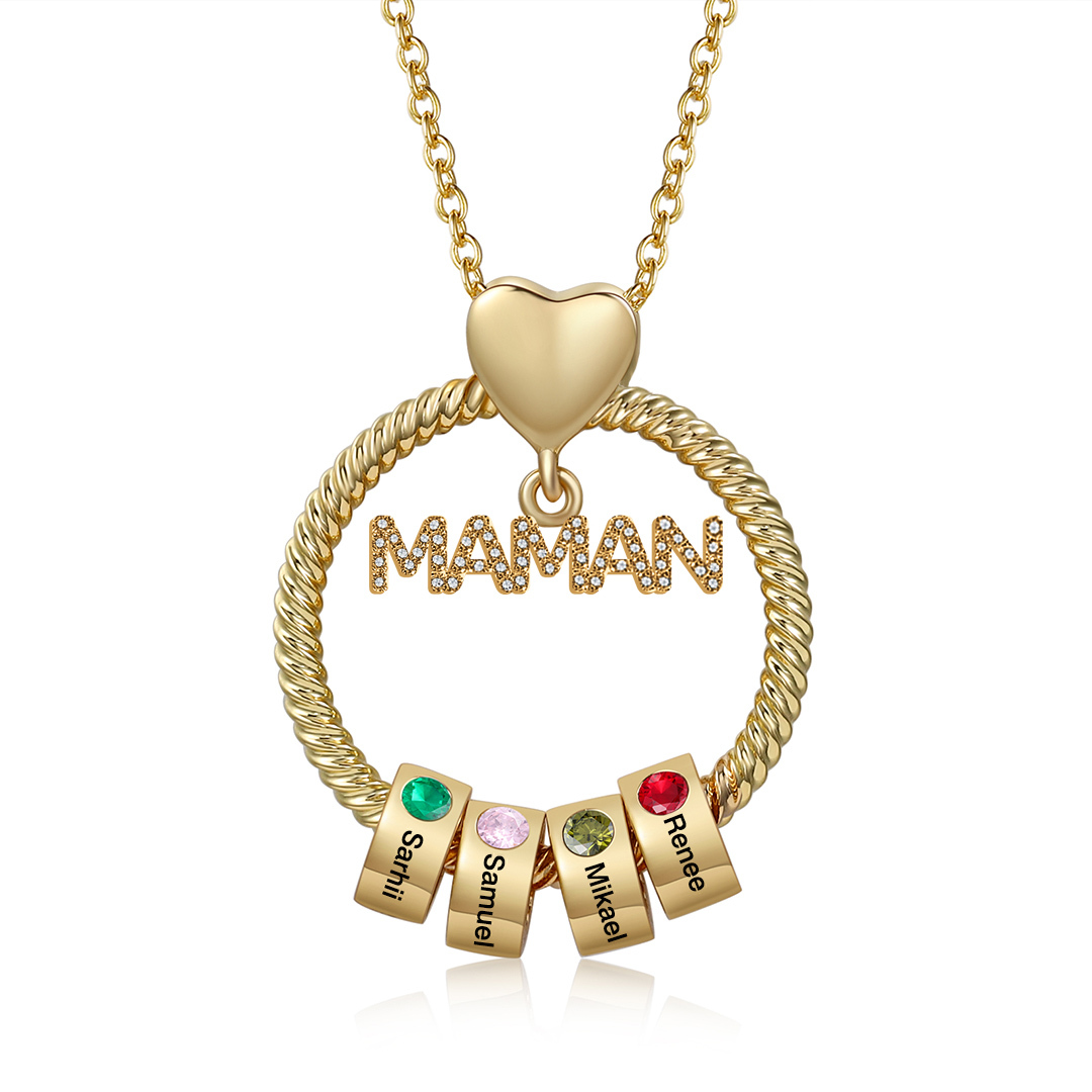 À ma Maman - Collier Personnalisé Collier Pendentif 1-5 Prénoms Personnalisés avec Pierre de naissance｜Jessemade