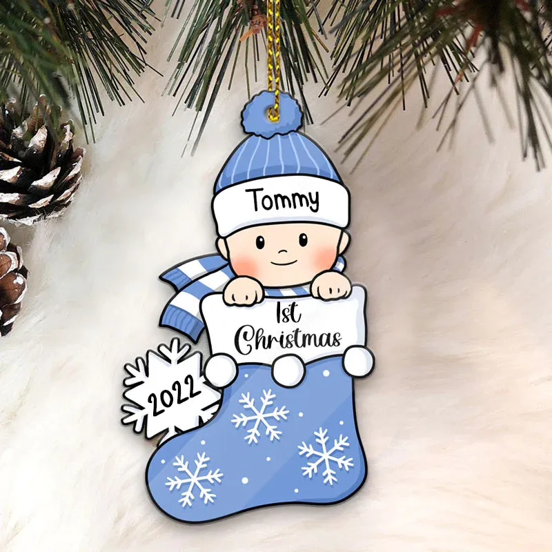 Ornements de Noël Chaussettes de Noël 1 Prénom Personnalisé avec texte et années cadeau pour BéBé
