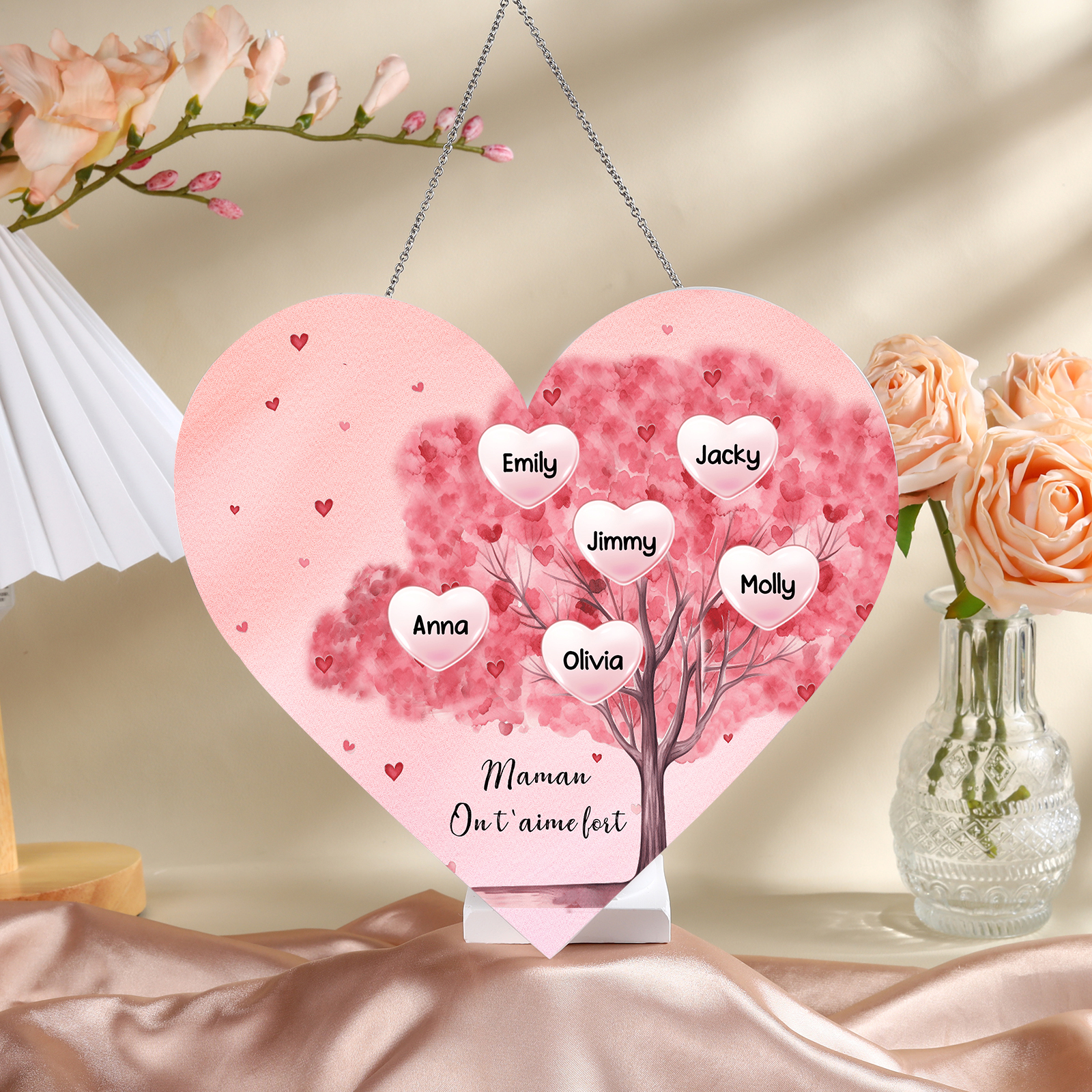 À Maman/Mamie - Veilleuse Cœur Arbre Décoration 6 Prénoms Personnalisés avec 1 Texte