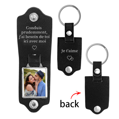 Porte-Clés Cuir Texte et Photo Personnalisés-Jessemade FR
