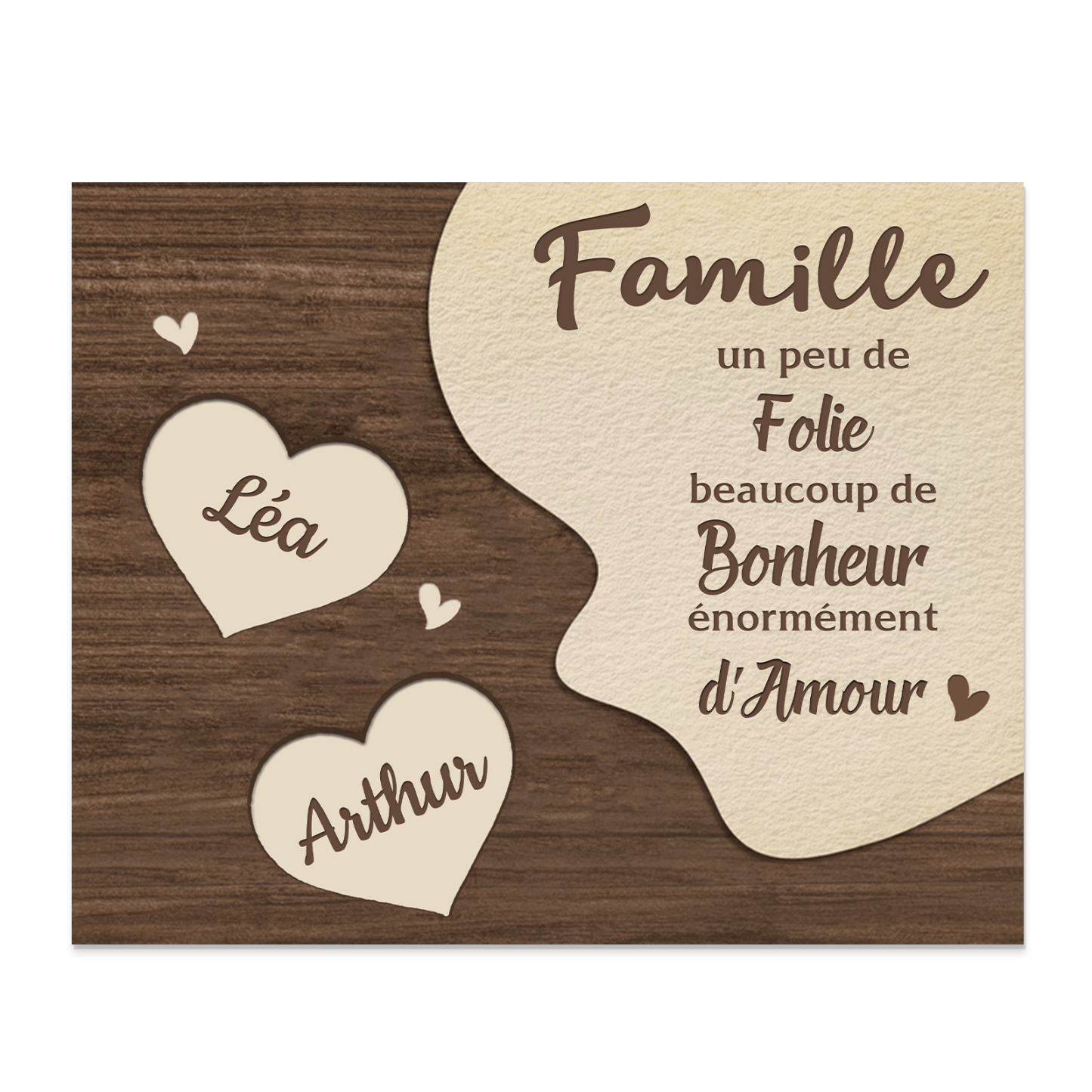 Cadre en Bois Cœur 2 Prénoms Personnalisés pour Famille