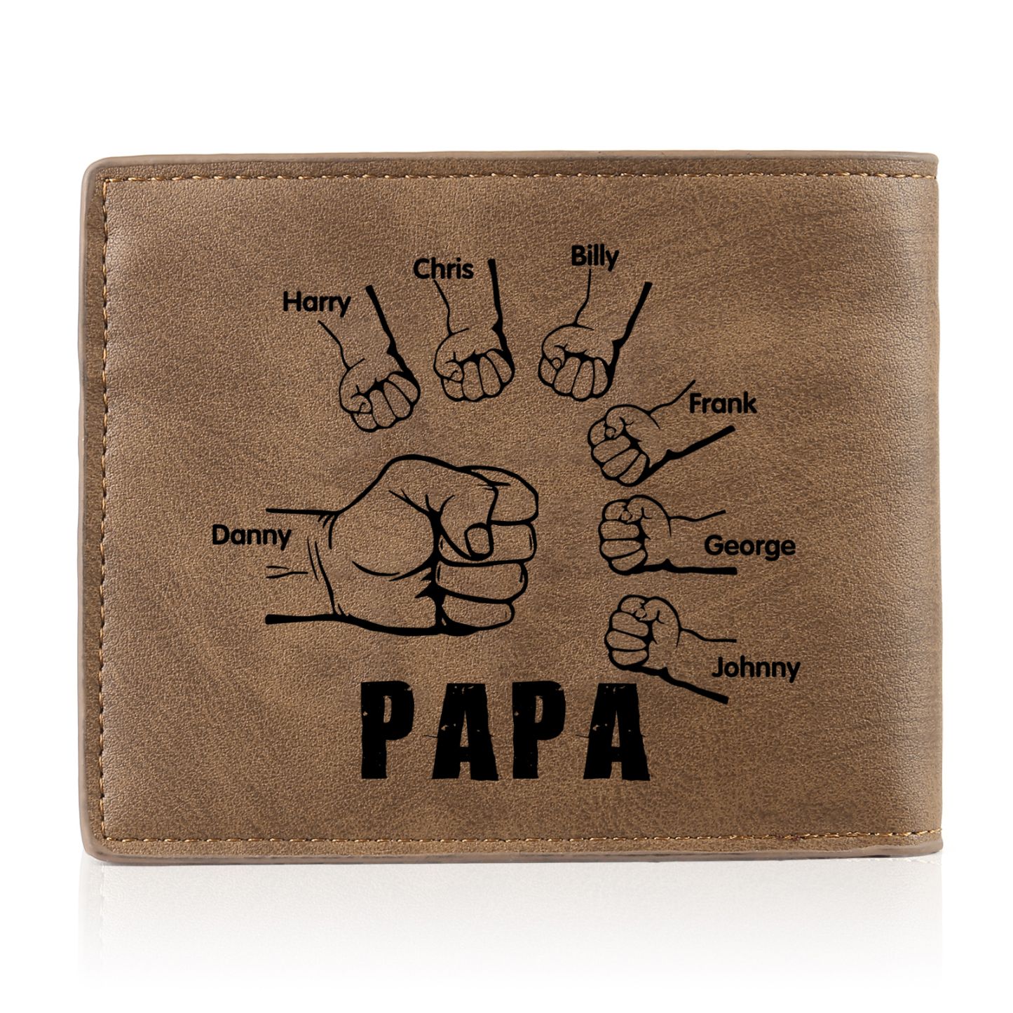 À mon Papa - Portefeuille Poings 7 Prénoms Personnalisés avec Photo Classique Homme Porte-Monnaie Carte