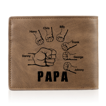 À mon Papa - Portefeuille Poings 7 Prénoms Personnalisés avec Photo Classique Homme Porte-Monnaie Carte