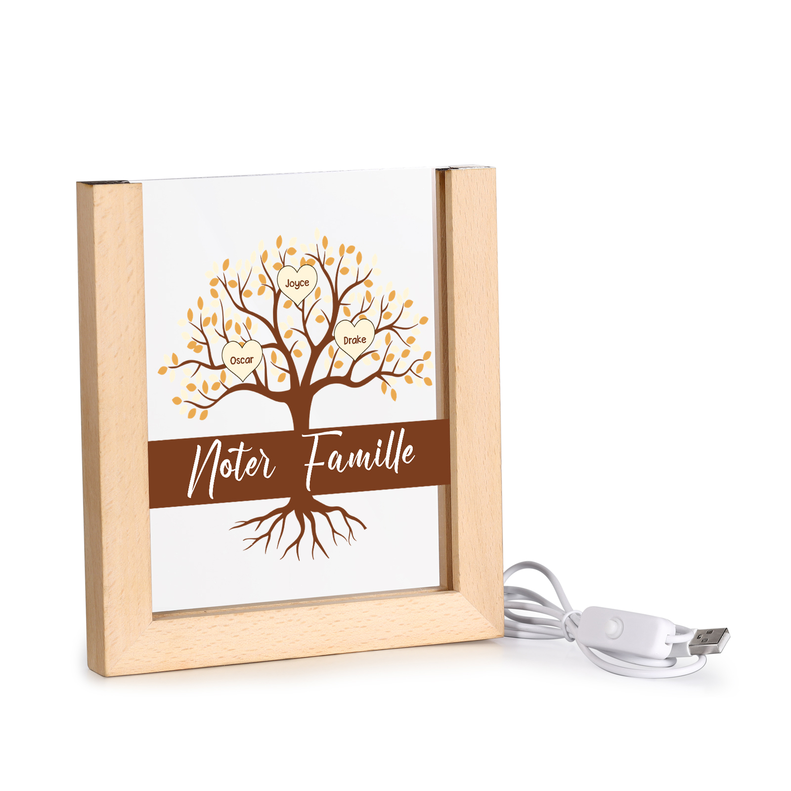 À Maman/Mamie - Lampe de chevet LED Arbre 3 Prénoms Personnalisés avec 1 Texte