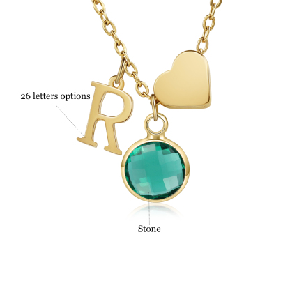 Collier Enfants Bébé Collier Cœur 1 Pierre de Naissance et 1 Lettre pour Fille Filleule