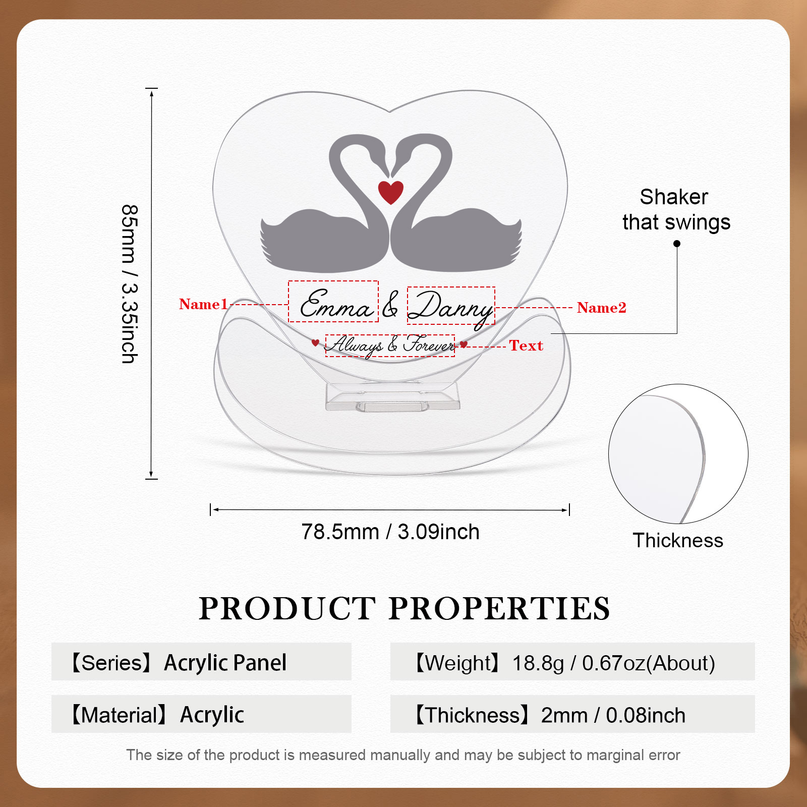 Ornements Panneau Acrylique 2 Prénoms Personnalisés avec Texte pour Couple