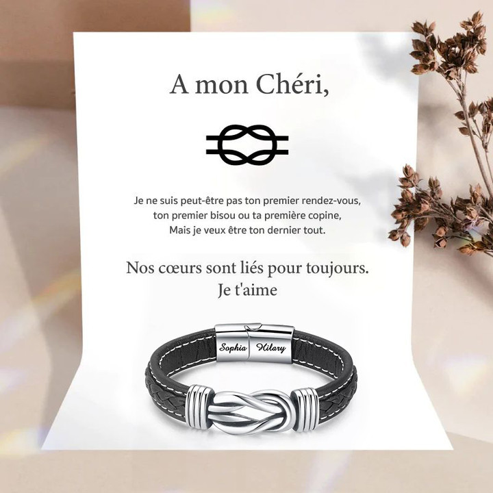 À Mon Chéri-Bracelet en Cuir 2 Prénoms Personnalisé