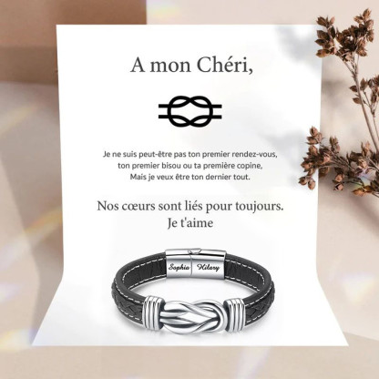 À Mon Chéri-Bracelet en Cuir 2 Prénoms Personnalisé