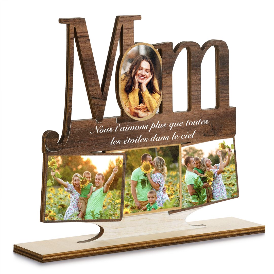 Décoration en bois 1 Texte et 4 Photos Personnalisés Ornement pour Maman