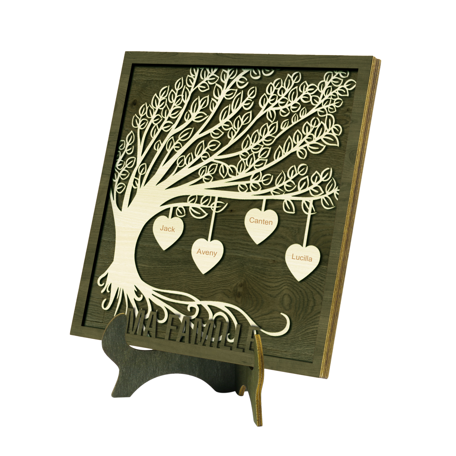 Décoration en bois Arbre de Vie 4 Prénoms Personnalisés Ornement Famille
