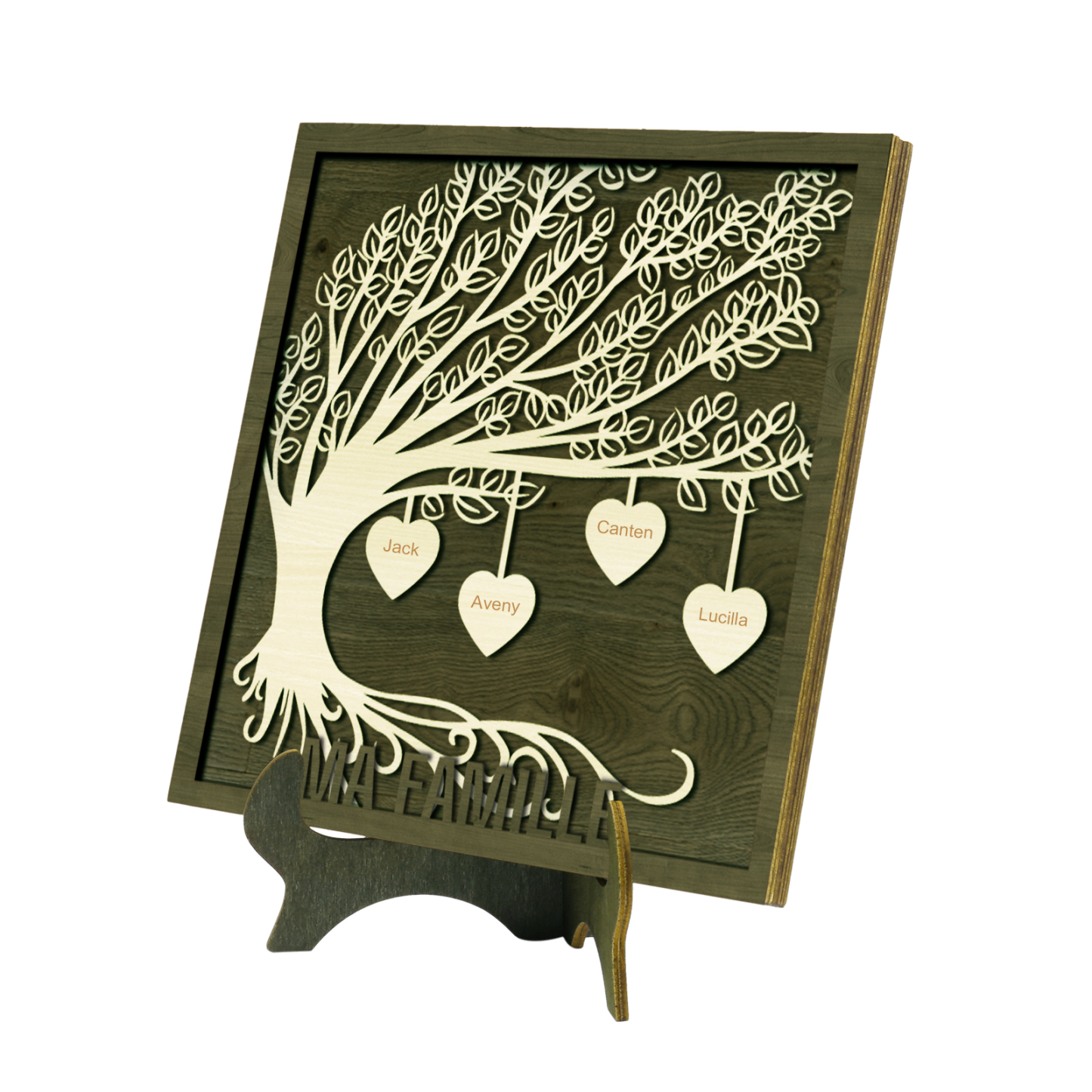 Décoration en bois Arbre de Vie 4 Prénoms Personnalisés Ornement Famille
