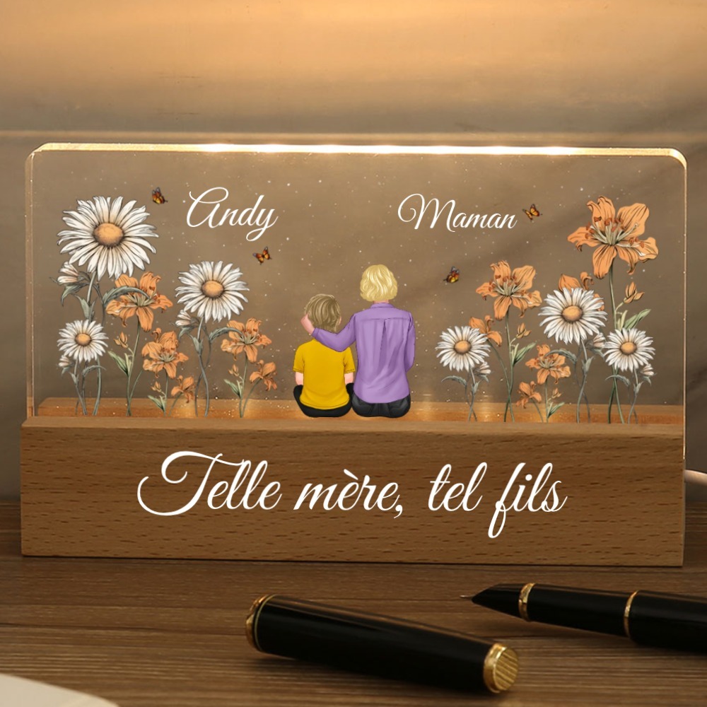À Maman - Lampe LED Personnalisés avec 2 Prénoms et Illustrations Fleurs Veilleuse Personnalisée pour Maman | Jessemade