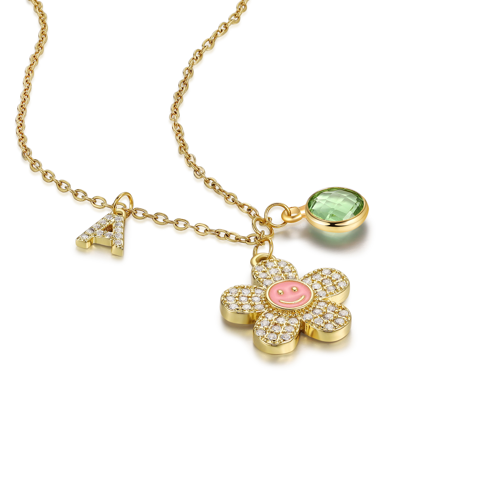 Collier Enfants Bébé Collier Fleur 1 Pierre de Naissance et 1 Lettre pour Fille Filleule