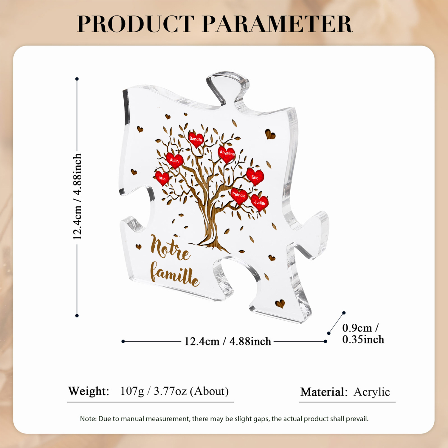 Plaque Acrylique en forme de Puzzle Arbre de Vie 7 Prénoms et Texte Personnalisés