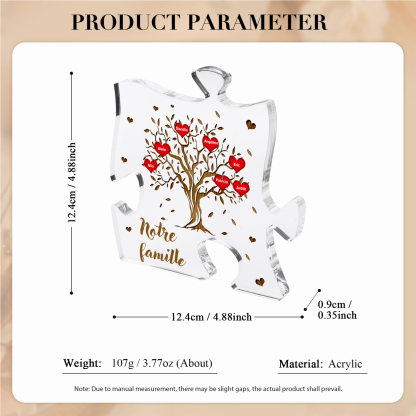 Plaque Acrylique en forme de Puzzle Arbre de Vie 7 Prénoms et Texte Personnalisés