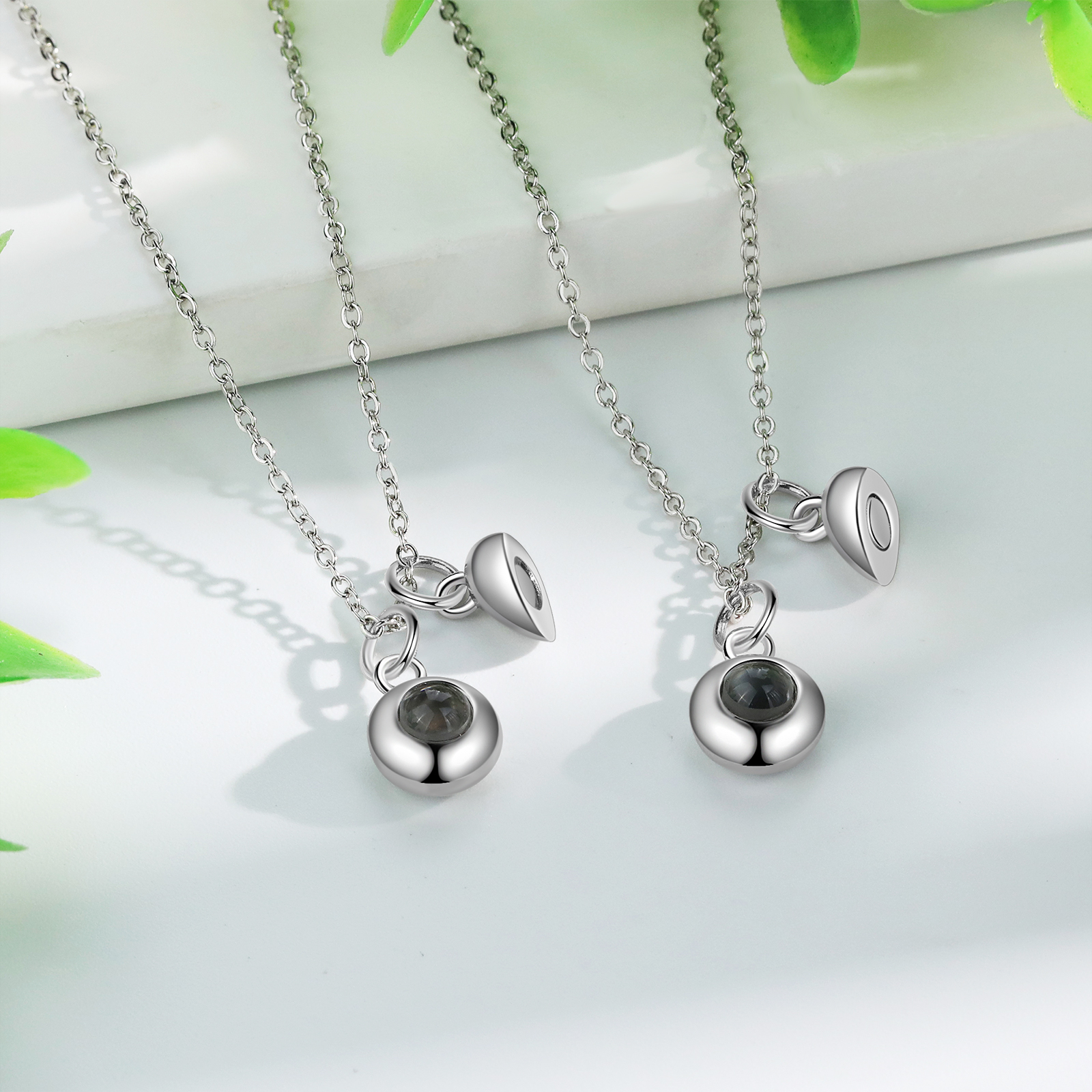 2PCS Collier magnétique Projection de Pierres Photo Personnalisée pour Couple