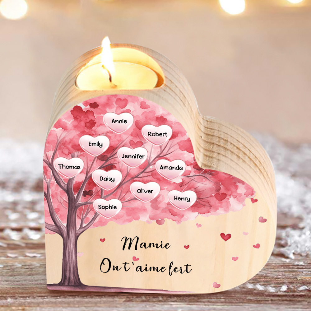 À Ma Maman/Mamie - Bougeoir en Bois Arbre 10 Prénoms et 1 Texte Personnalisés pour Famille sans bougie