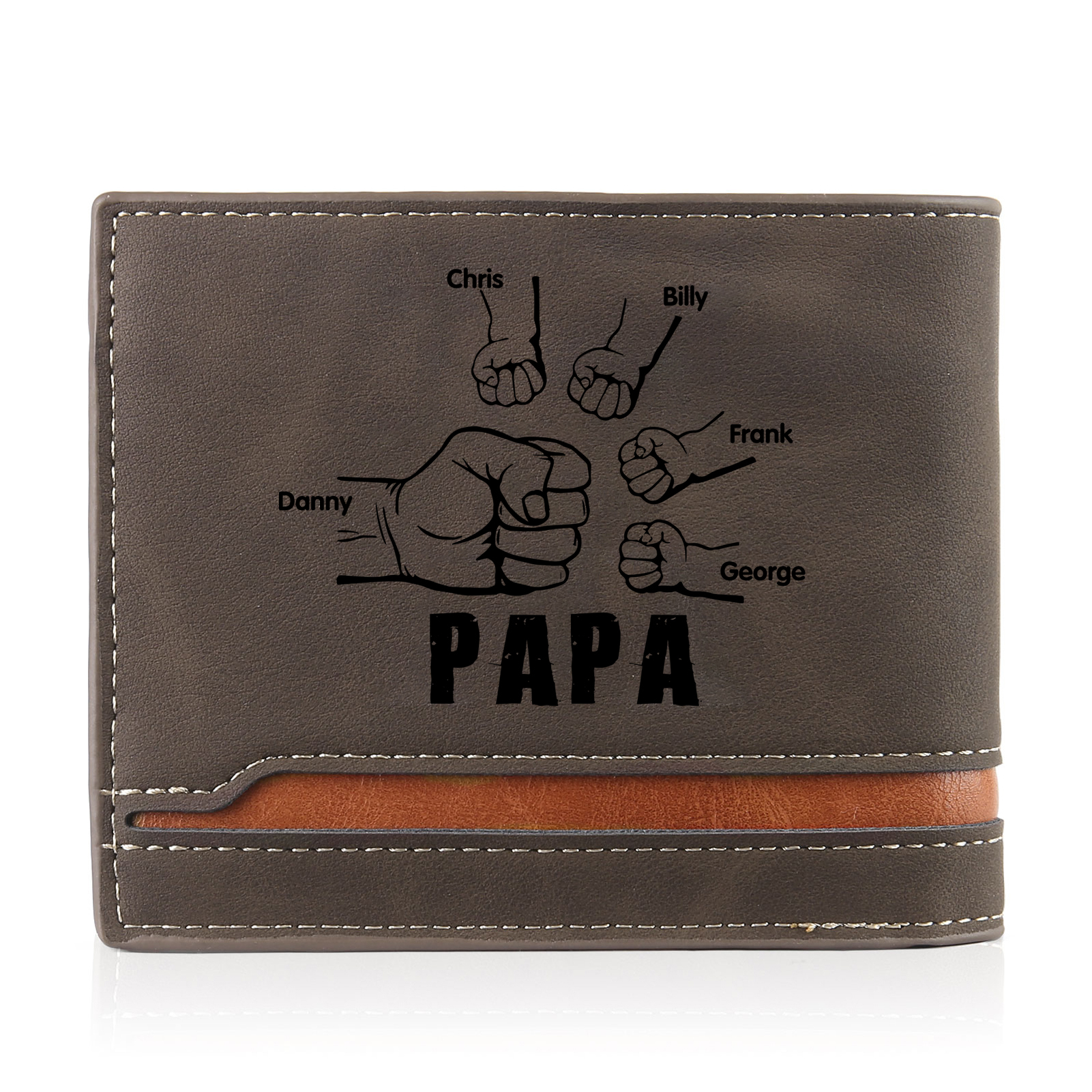 À mon Papa - Portefeuille Poings 5 Prénoms Personnalisés avec Photo Classique Homme Porte-Monnaie Carte