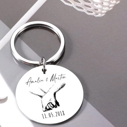 Porte-Clés 2 Prénoms et 1 Photo Personnalisés avec Date pour Couple