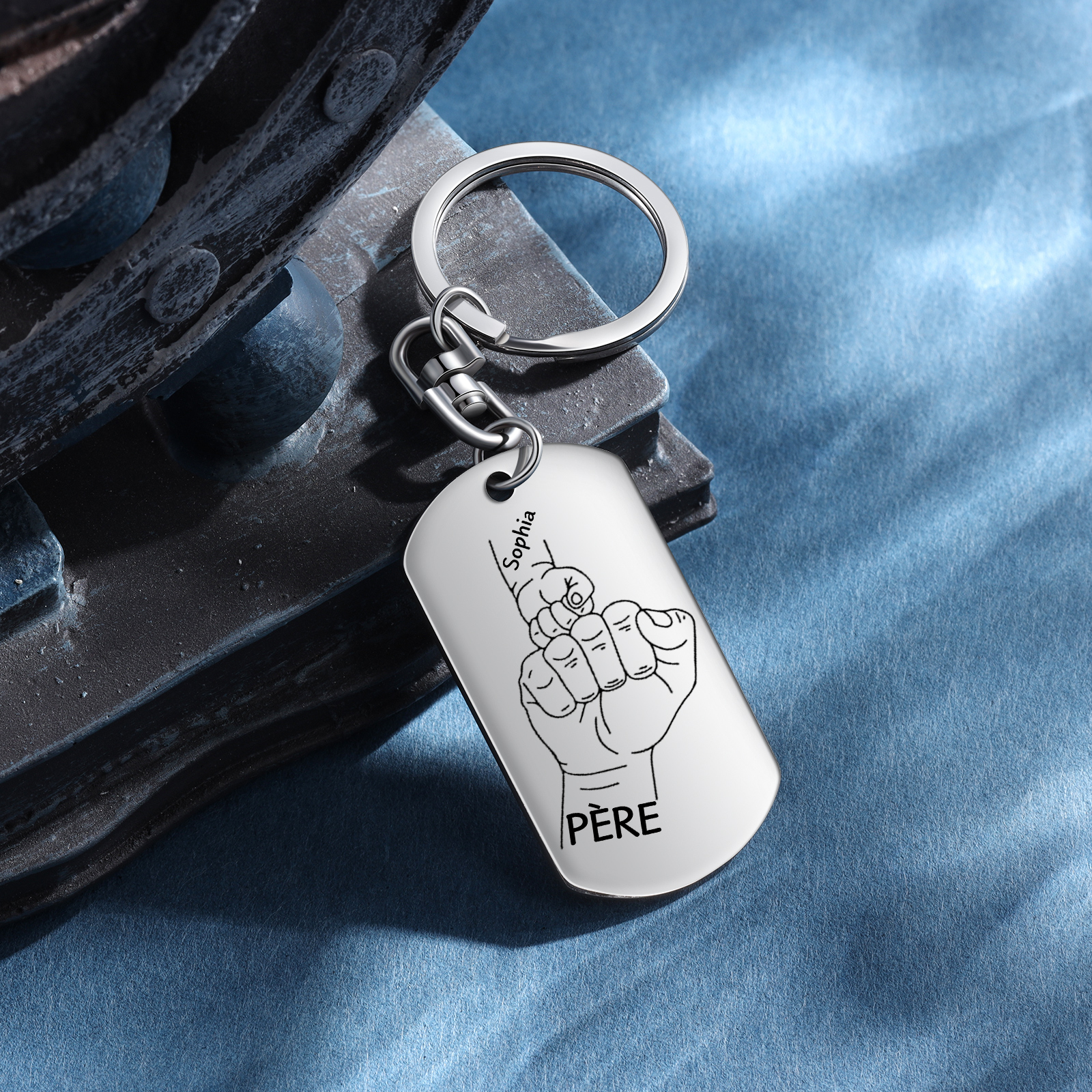 À Papa - Porte-clés gravé Poings 1 Prénom personnalisé avec photo porte cles gravés | Jessemade