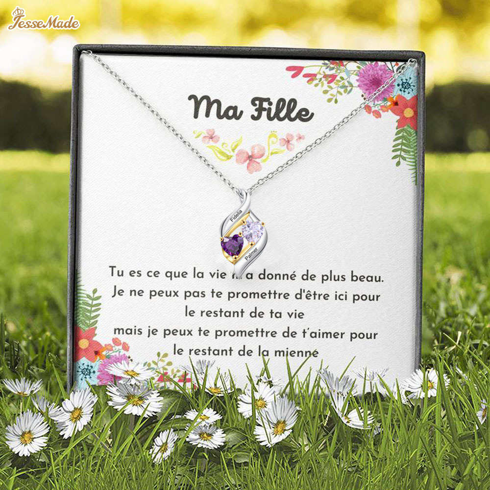 A ma fille-Collier Personnalisé 2 pierres naissance ARGENT 925