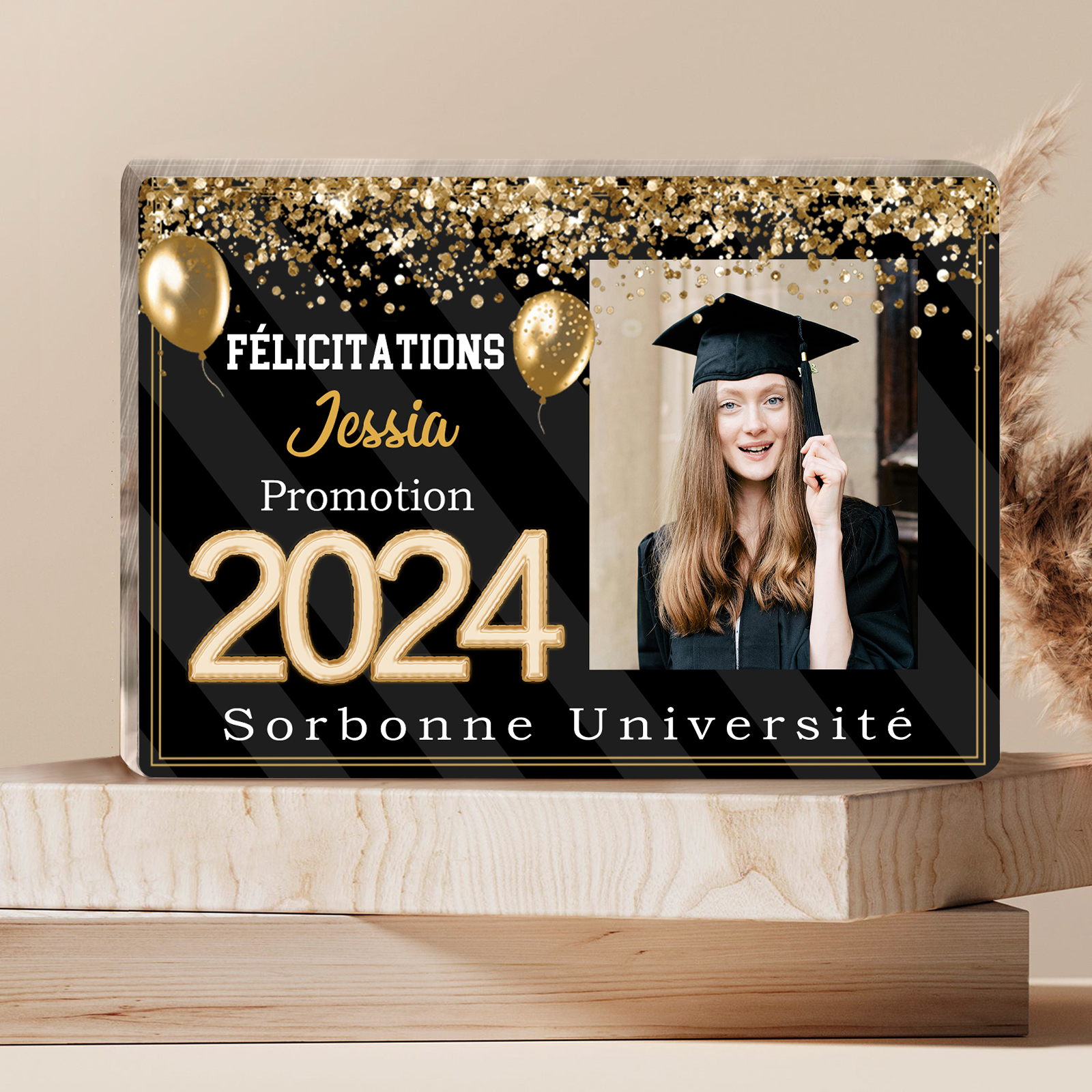 Plaque Acrylique Rectangle Diplômés Prénom et Photo Personnalisés avec Années et Texte Cadeau de Graduation