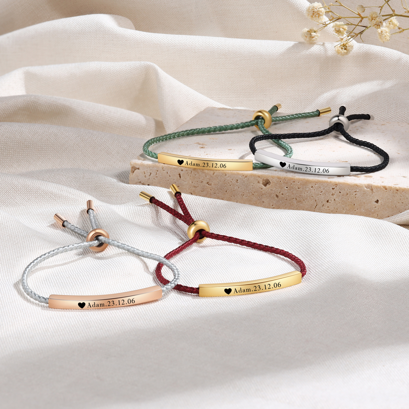 Bracelet 1 Prénom et Date Personnalisés pour Couple