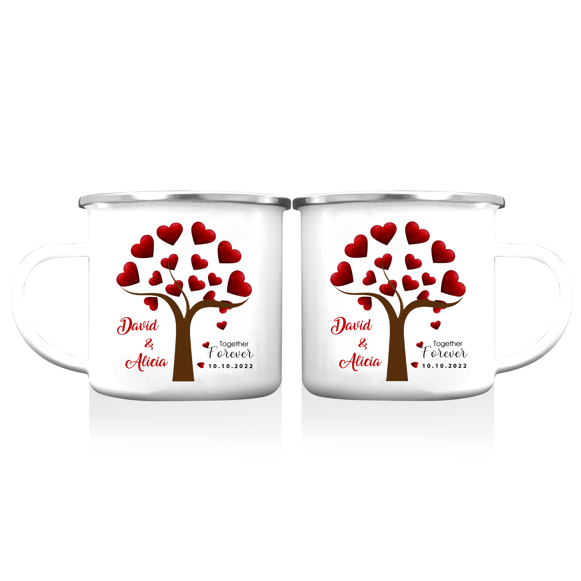 Tasse émaillée 2 Prénoms Personnalisés avec Texte et Date pour Couple