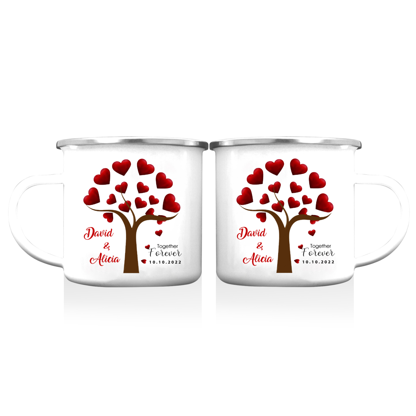 Tasse émaillée 2 Prénoms Personnalisés avec Texte et Date pour Couple