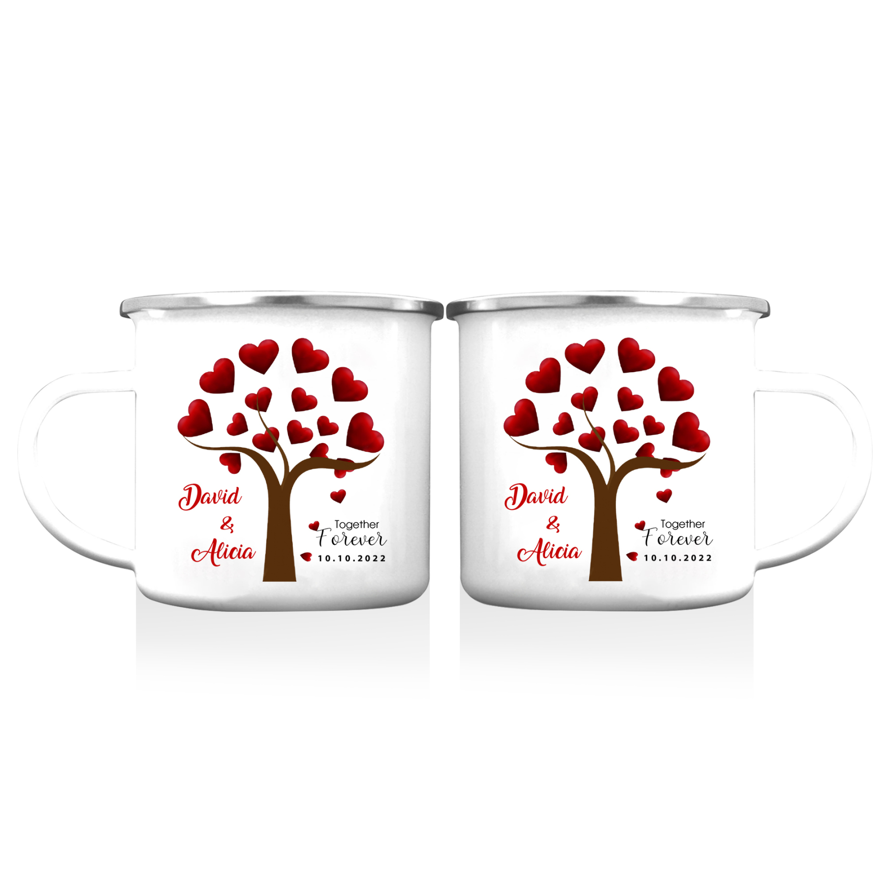 Tasse émaillée 2 Prénoms Personnalisés avec Texte et Date pour Couple