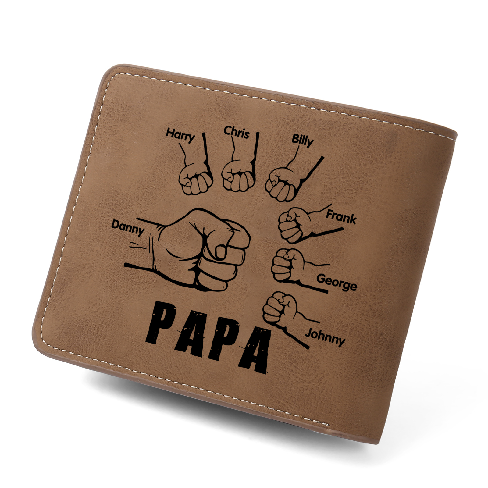 À mon Papa - Portefeuille Poings 7 Prénoms Personnalisés avec Photo Classique Homme Porte-Monnaie Carte
