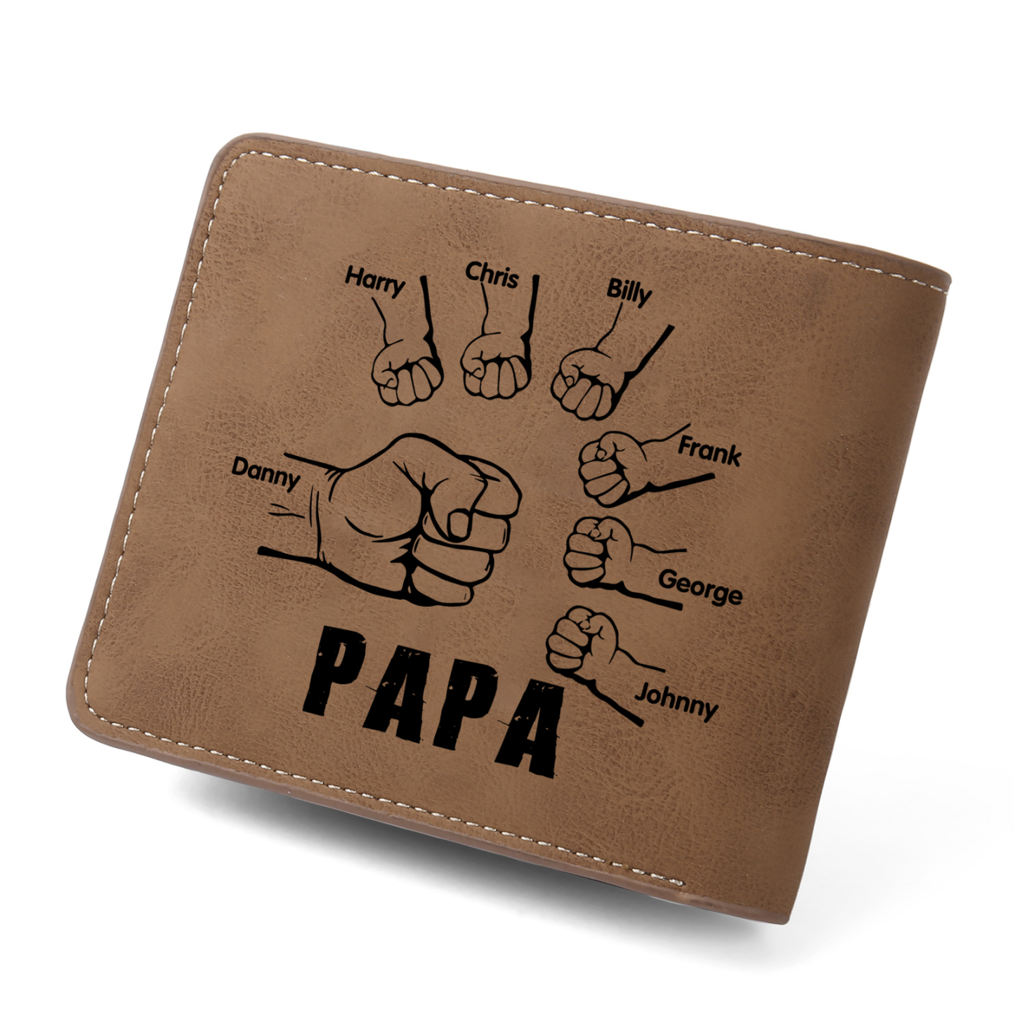 À mon Papa - Portefeuille Poings 7 Prénoms Personnalisés avec Photo Classique Homme Porte-Monnaie Carte