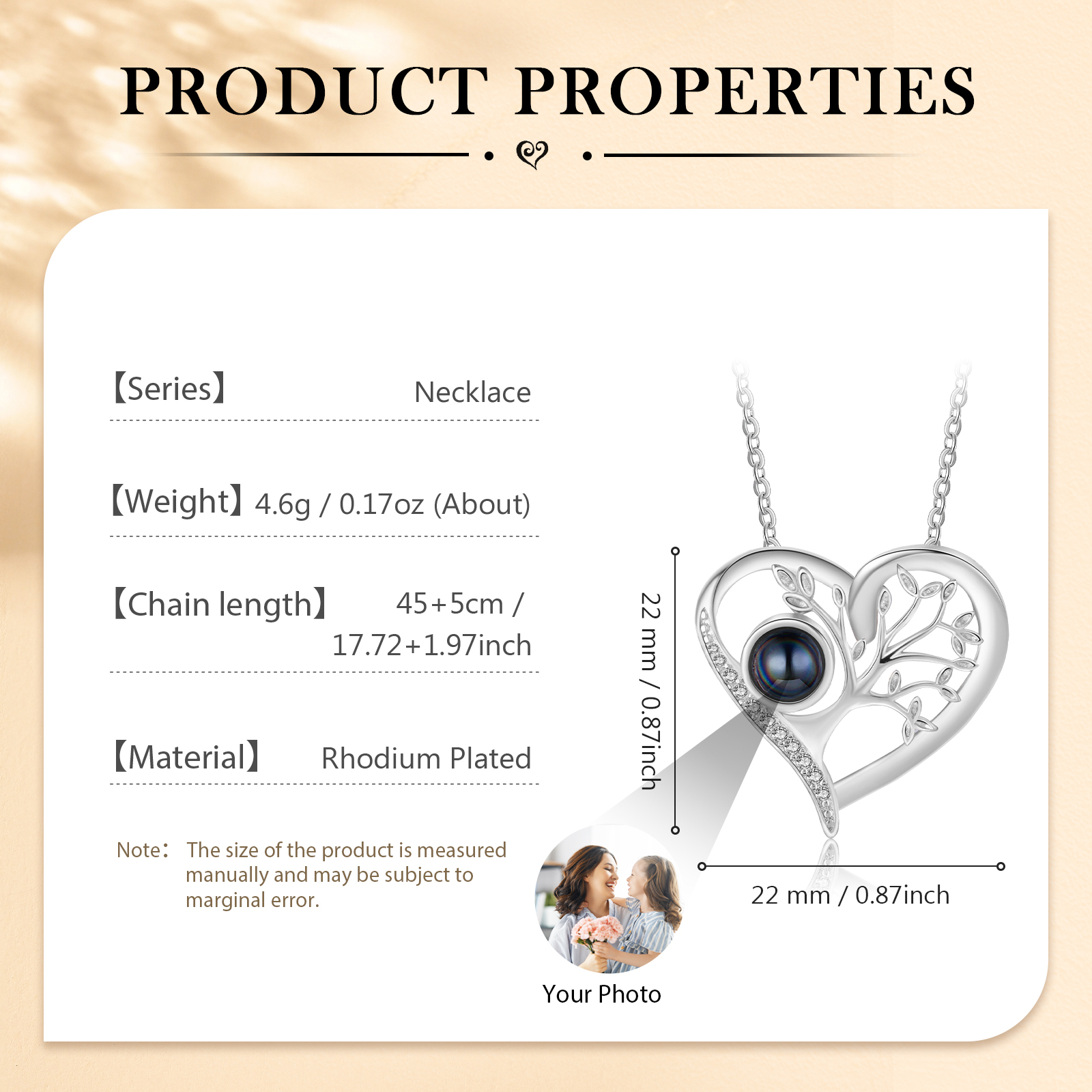 Collier Cœur Arbre Projection de Pierres 1 Photo Personnalisée | Jessemade