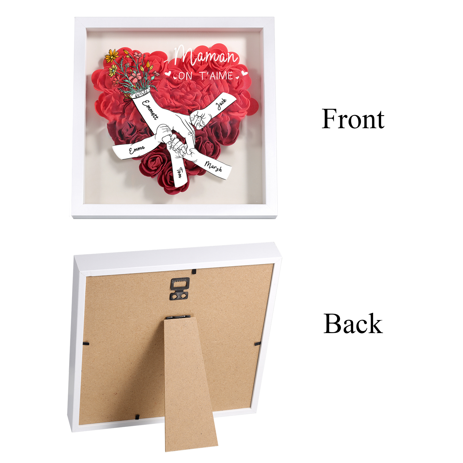 À ma Maman - Cadre Panneau de densité la main dans la main 5 Prénoms et 1 Texte Personnalisés Ornements Floral pour Famille