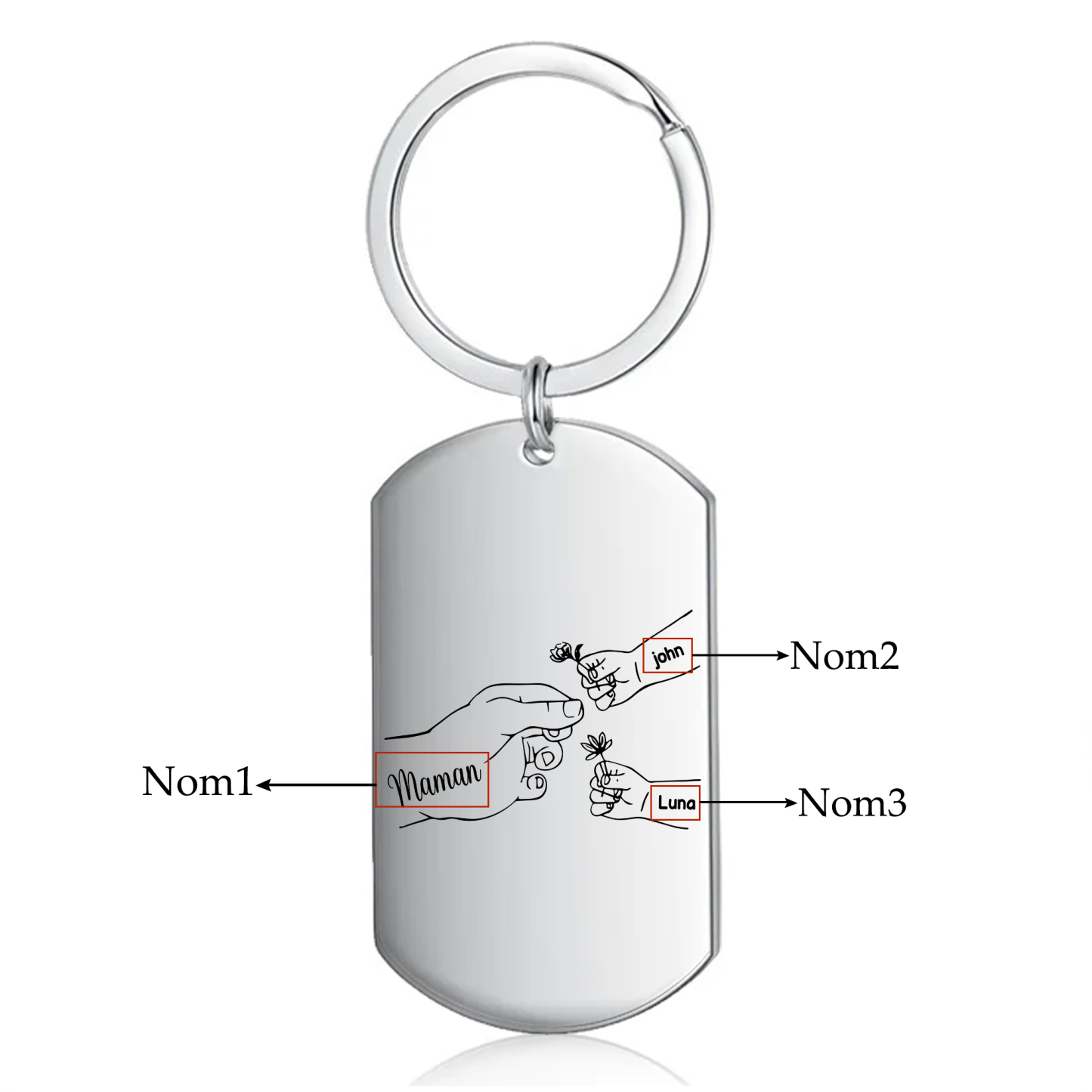 À ma Maman/Mamie - Porte-Clés 2-7 Prénoms Personnalisés Porte-Clés Mains et Fleurs
