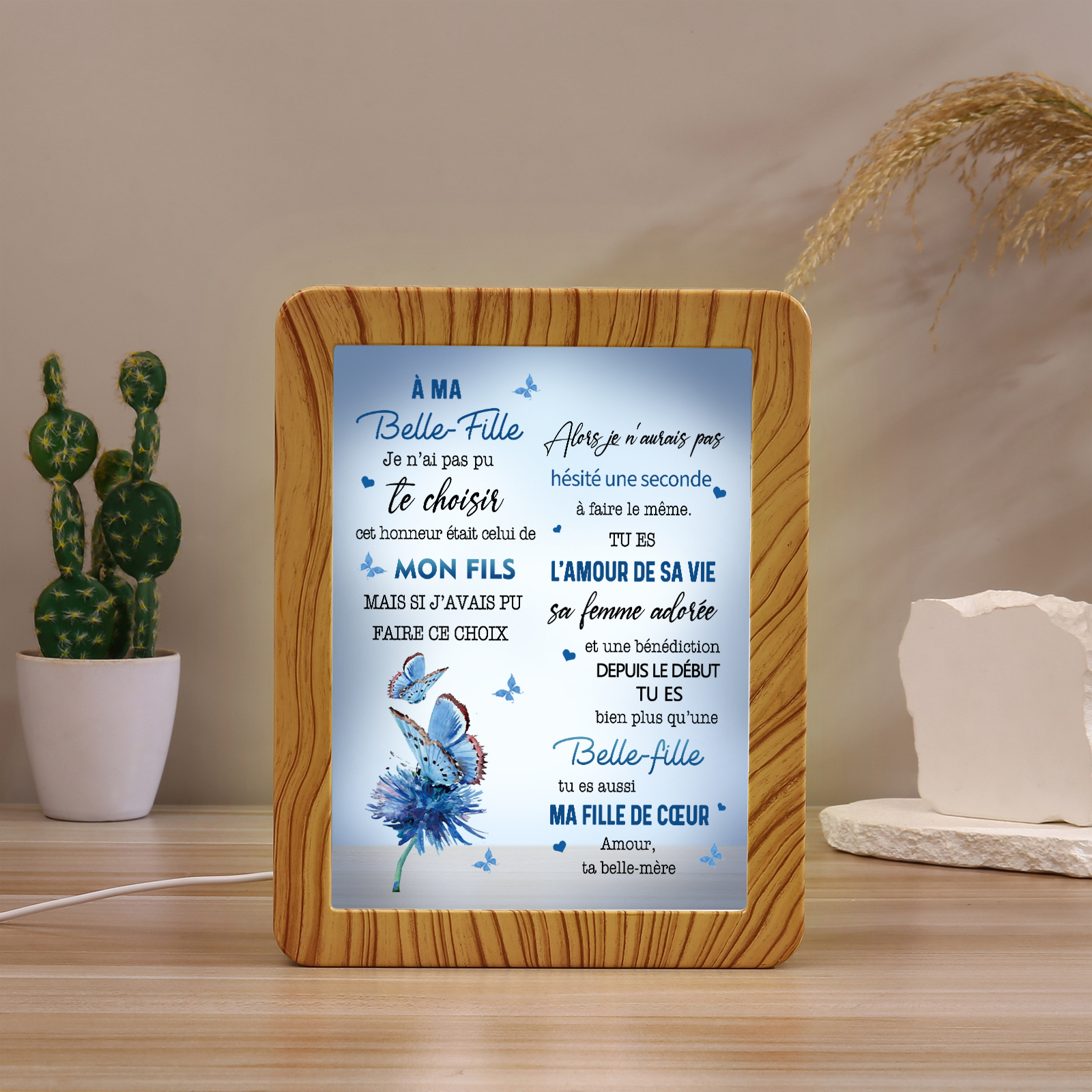 À ma Belle-Fille - Cadre Photo/Miroir LED multifonctionnel