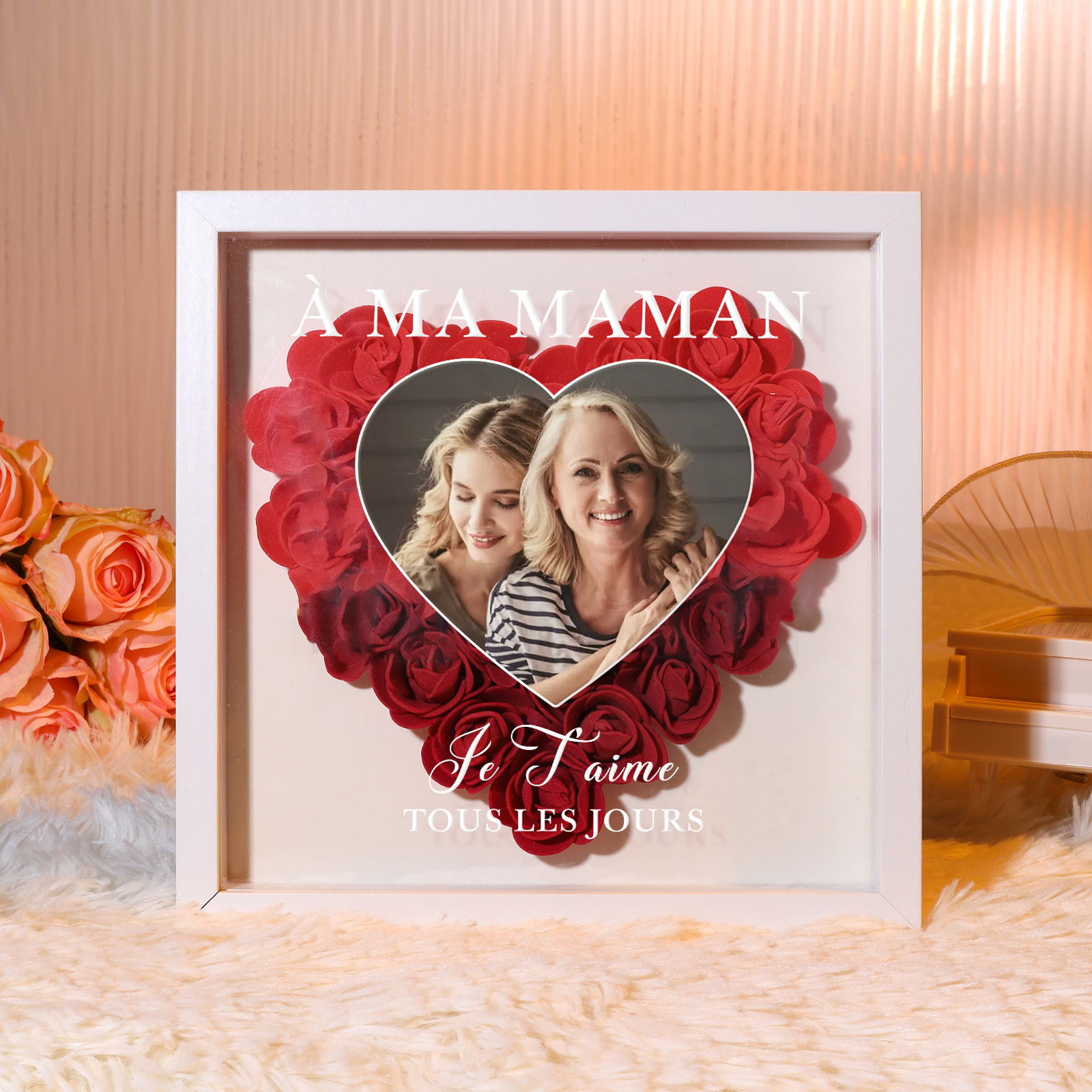 À ma Maman - Cadre Panneau de densité 1 Photo Personnalisée Ornements Floral pour Famille