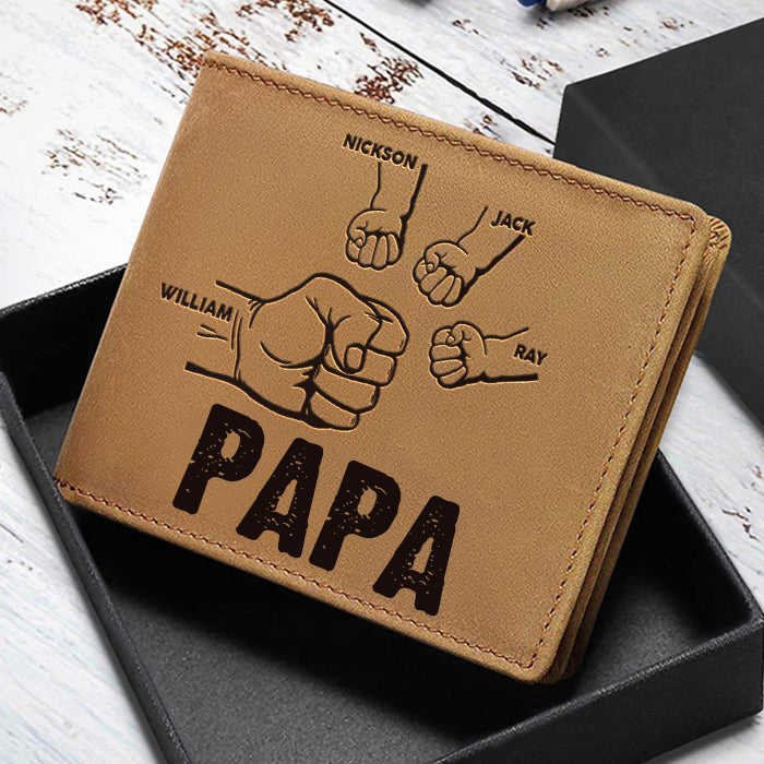 À Papa-Portefeuille Poings 4 Prénoms Personnalisé Classique Homme Porte-Monnaie Carte