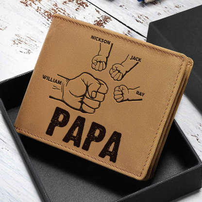 À Papa-Portefeuille Poings 4 Prénoms Personnalisé Classique Homme Porte-Monnaie Carte